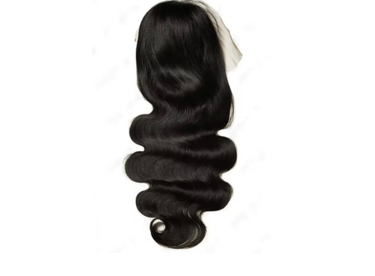 LACE FRONTAL WIG featuring beautiful long waves and shiny black hair, perfect for a natural look.