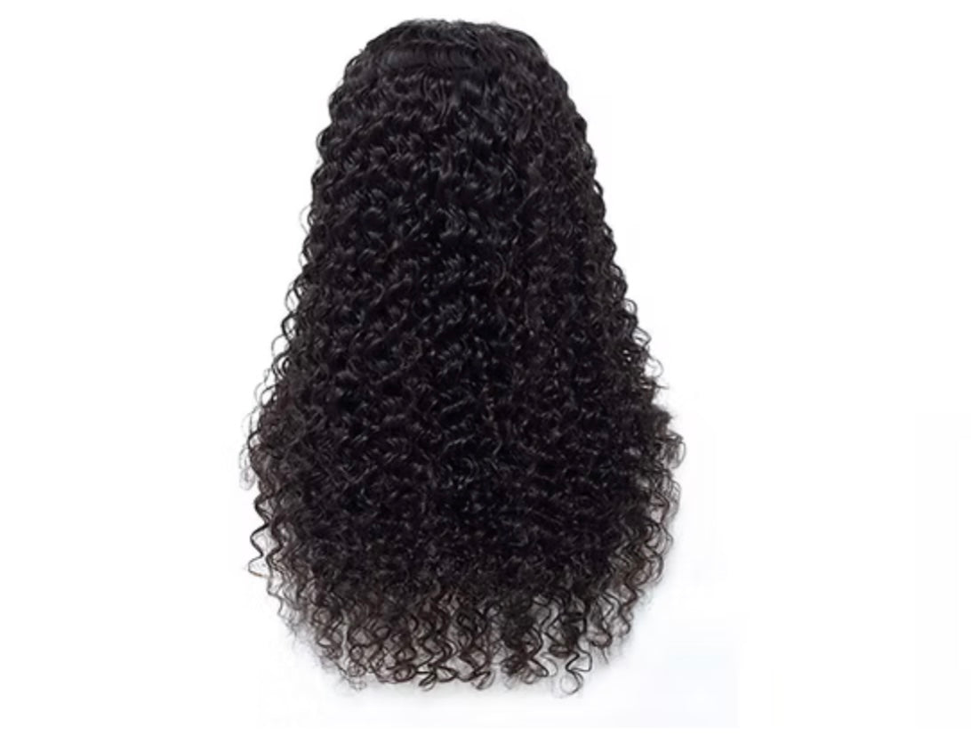 LACE CLOSURE WIG featuring beautiful, full curls and a natural look from the back view.